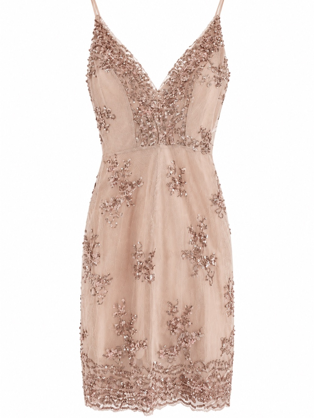 Embellished Spaghetti Strap Cocktail Dress in Cream